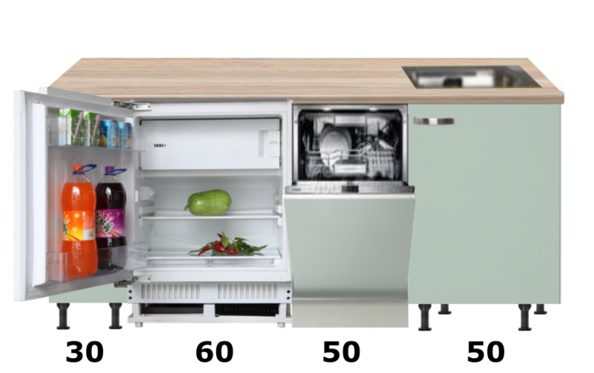 verslag doen van Maori Plagen Kitchenette 160cm greeploos wit met koelkast en vaatwasser RAI-550 -  KitchenetteOnline