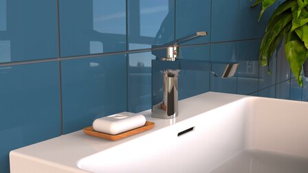 STILO &eacute;&eacute;ngreepsmengkraan wastafel, chroom   keramische schijven  geluidsarme, verwisselbare 35 mm-cartouche  flexibele metalen aansluitslangen 400 mm volgens DVGW/ W270, KTW-A  1 &frac14; (&Oslash; ca. 4 cm) p