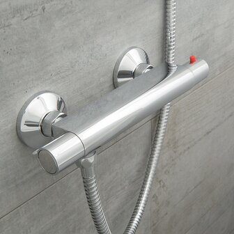 VICO thermostatische mengkraan douche, chroom  keramisch &frac12; ventiel bovenstuk  uitwisselbaar thermostaat element  temperatuurschaal  veiligheidsstop op 38&deg;C  &frac12;&quot; (&Oslash; ca. 1,9 cm) verbinding voor dou