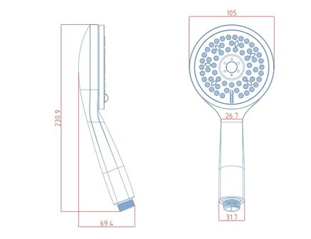 VENEZIA handdouche, 5 functies, chroom  antikalk nozzles  5 selecteerbare jets  douchekop: &Oslash; ca. 10,5 cm  inclusief waterbesparende pakking-tot wel 50% minder water verbruik  &frac12;&quot; (&Oslash; ca. 1,9 cm) ve