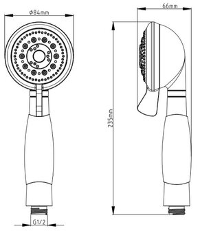 VITAL handdouche met anti-slip handgreep, 4 functies, chroom  antikalk nozzles  3 selecteerbare jets en waterstop functie  douchekop: &Oslash; ca. 8,5 cm  met anti-slip handgreep en extra groot straalreg