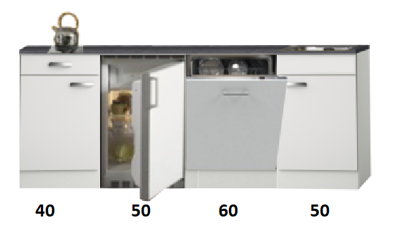 gezagvoerder droom legering Kitchenette 200cm wit hoogglans met vaatwasser en koelkast en kookplaat  RAI-447 - KitchenetteOnline