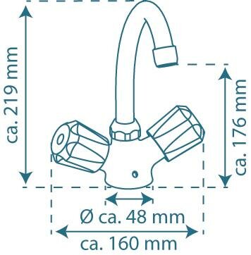 SAVINO tweegreepskraan wastafel, chroom  draaibare uitloop  ½" (Ø ca. 1,9 cm) keramisch ventiel bovenstuk  flexibele metalen aansluitslangen  intrekbare ketting voor afvoerstop  brillant grepen 