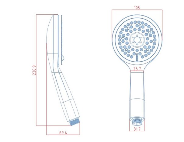 VENEZIA handdouche, 5 functies, chroom  antikalk nozzles  5 selecteerbare jets  douchekop: Ø ca. 10,5 cm  inclusief waterbesparende pakking-tot wel 50% minder water verbruik  ½" (Ø ca. 1,9 cm) ve