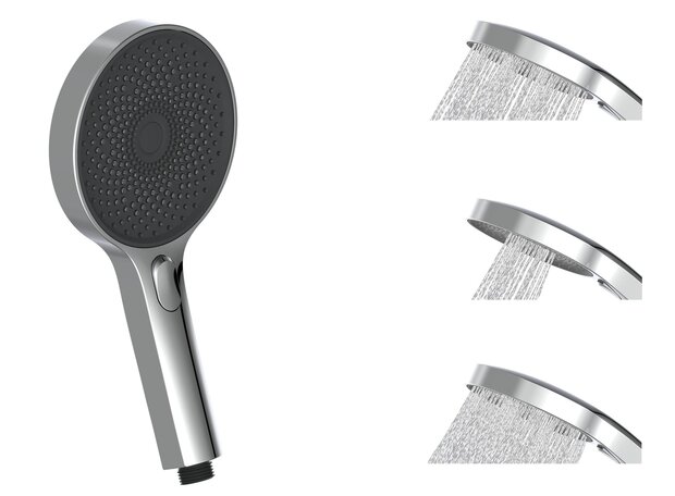 SAMOA RAIN handdouche, 3 functies, chroom-antraciet  antikalk nozzles  3 selecteerbare jets  douchekop: Ø ca. 13 cm  inclusief waterbesparende pakking - tot wel 50% minder water verbruik  ½" (Ø c